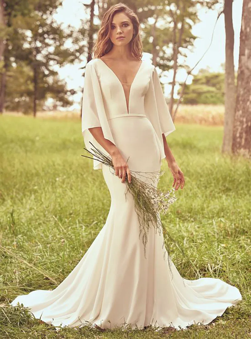 

SoDigne Wedding Dress Elegant Soft Satin Bride Dress V Neck Romantic Backless Bridal Gown Floor Length Wedding Gowns