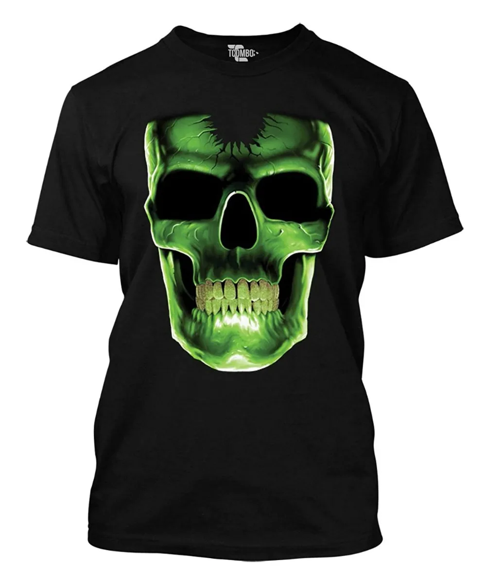 Summer 2018 New Green Neon Skull Gothic Men's T shirt Printed T Shirts Men's Streetwear-in T 