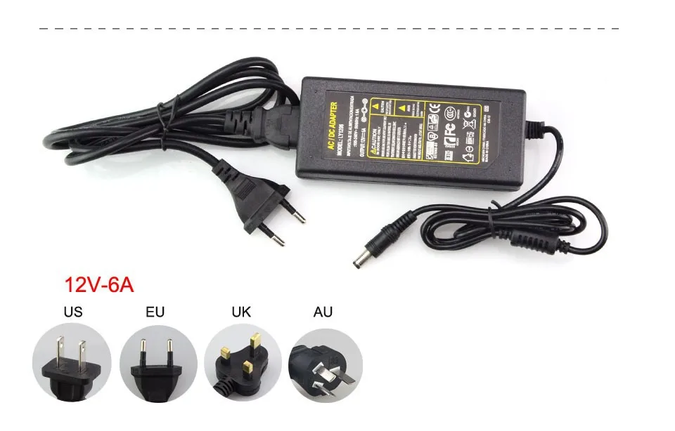 2A 3A 5A 6A 8A светодиодный Питание адаптер переменного тока 110 В 220 к DC 12V Светодиодный драйвер для 5050 3528 3014 5630 Светодиодные ленты стандарта ЕС, США, Великобритании AU US розетка