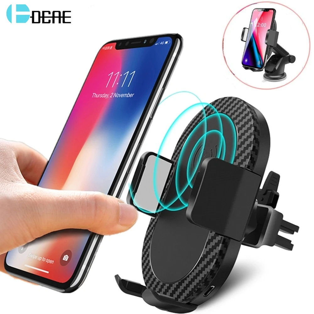 DCAE Car Mount Qi Wireless Charger for iPhone 8 Plus X XS Max XR Wireless Charging Pad Car Holder Stand For Samsung S9 S8 Note 9 DCAE Car Mount Qi Wireless Charger for iPhone 8 Plus X XS Max XR Wireless Charging Pad Car Holder Stand For Samsung S9 S8 Note 9