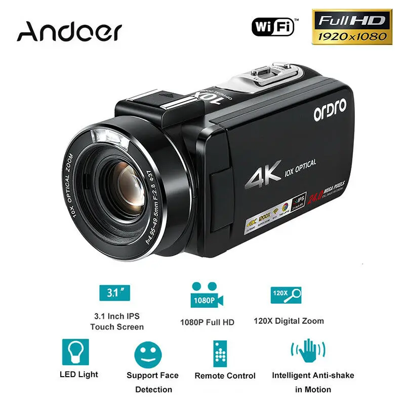 Andoer 1080P HD видеокамера WiFi 24 МП 4K + 10 кратный оптический зум пульт 32 Гб TF карта