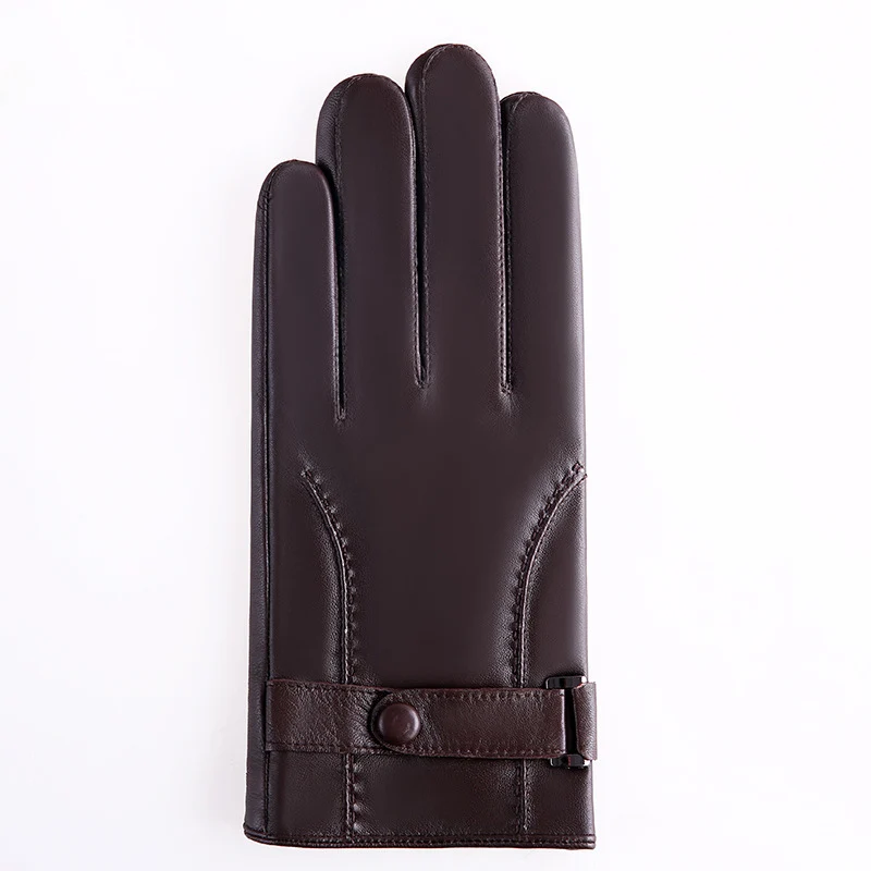 Натуральная кожа перчатки мужские сенсорные кожаные перчатки утолщенные теплые мужские водительские плюс бархатные перчатки из овчины MLZ103 - Цвет: Коричневый