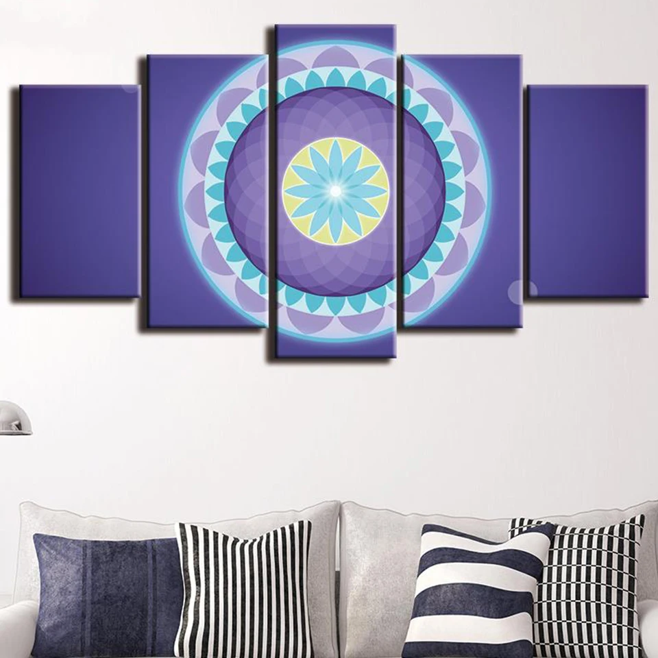 

Painting Children'S Room Decoration HD 5 Pieces/Pcs Mandala Flower Buddhism Canvas Print Modular Pictures Frame Poster Wall Art