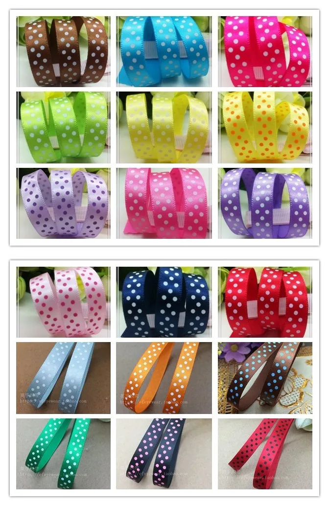 

Free shipping 3/8'' (9mm) 20 yards Polka dots printed satin ribbon DIY garment hairbow accessory gift wrap 18 colors to select