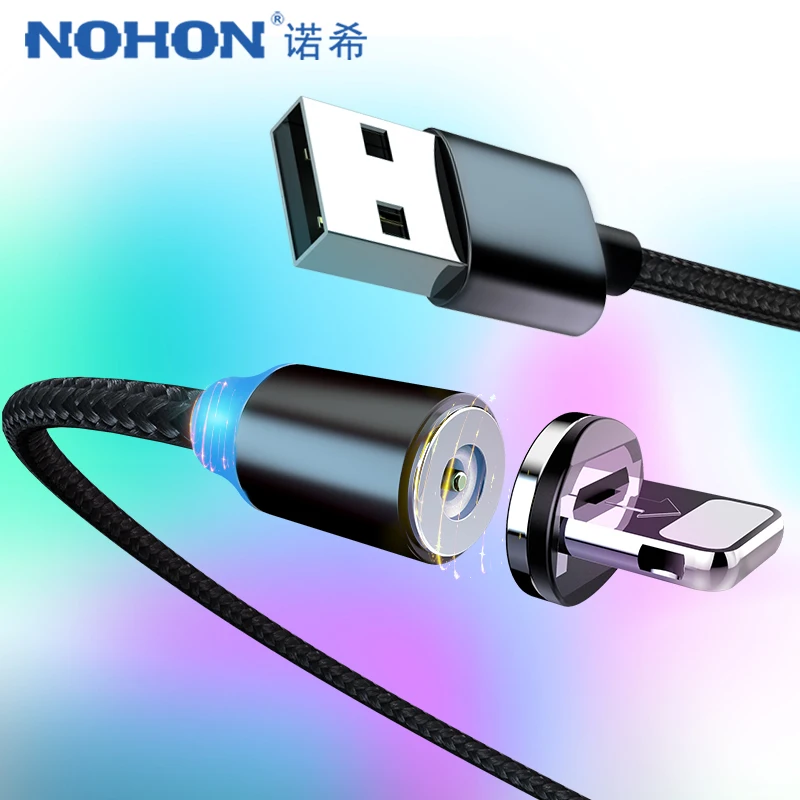 

NOHON Nylon Strong Magnetic Charger Cables Micro USB Type-C 8 Pin For iPhone X 7 8 Plus Fast Charging Cable For Samsung Xiaomi 4