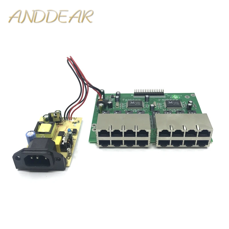 

OEM 10 / 100mbps RJ45 16 Port Fast Ethernet Switch module Lan Hub US EU Plug 5v Adapter Power Supply Network Switch motherboard