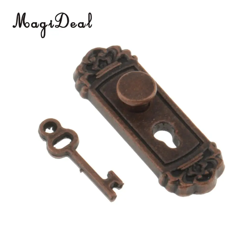 MagiDeal 4 Pieces 1/12 Dollhouse Miniature Vintage Door Locks with Keys for Dollhouse DIY Furniture Toys Accs-Bronze