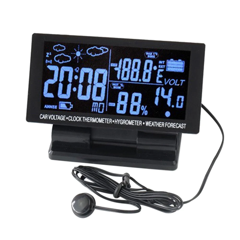 

LCD Digital Clock Car Voltmeter Thermometer Hygrometer Weather Forecast Vehicle cigarette lighter socket