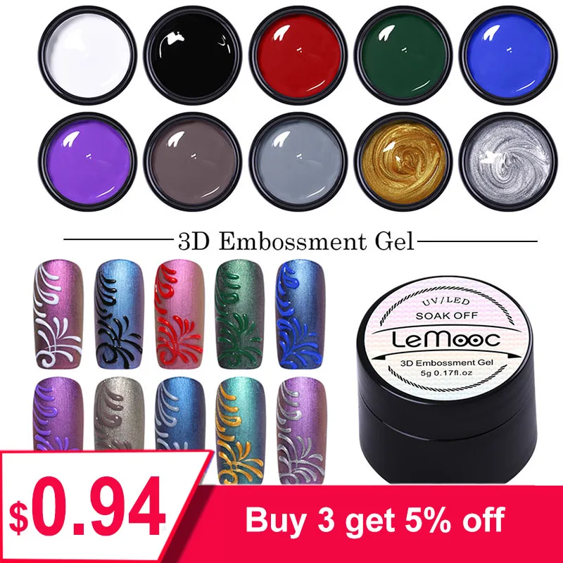 

LEMOOC 3D Emboss Carving Painting Gel Paste Nail Polish Soak Off UV LED Gel Lacquer Varnish Esmalte Decarations 1/2/4/8/10pcs