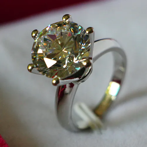Великолепное 6Ct 12 мм круглая огранка G-H Муассанит солитер кольцо 925 пробы Серебряное кольцо для нее женское кольцо с синтетическими бриллиантами