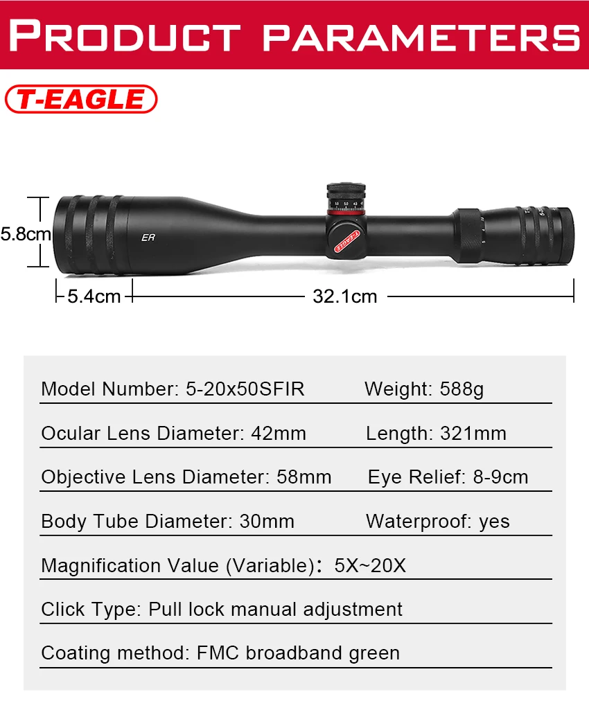 T-Eagle ER5-20x50SFIR тактический прицел AirRifle sniper охотничья Оптика прицел стрельба пистолет прицел охотничий Пистолет Аксессуары