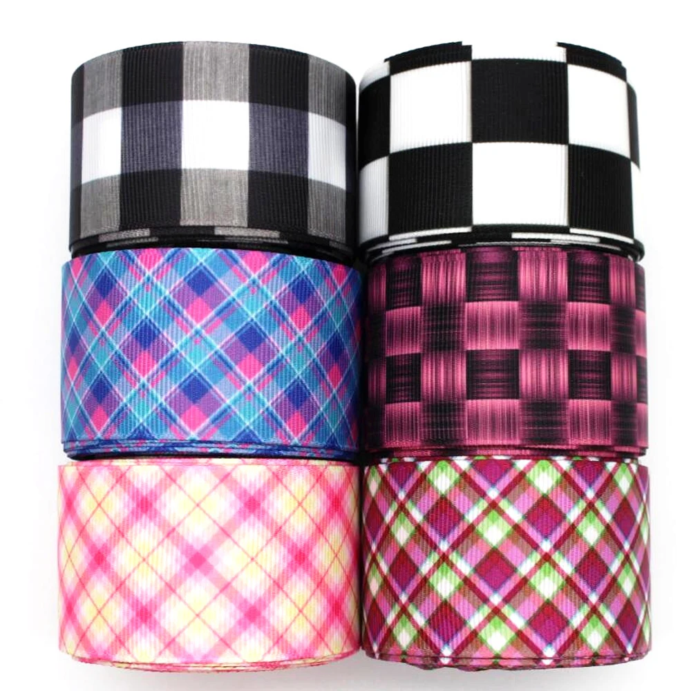 

New 1 '25mm 1-1/2 38mm plaid ribbon 10 yards DIY handmade material headdress hair bow vertical grid Grosgrain ribbons