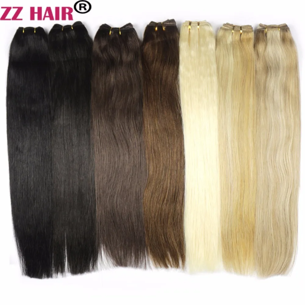 ZZHAIR 100 г/шт. 1"-24" машинное производство, волосы remy, плетенные, человеческие волосы для наращивания, прямые, натуральный шелк, не заколки
