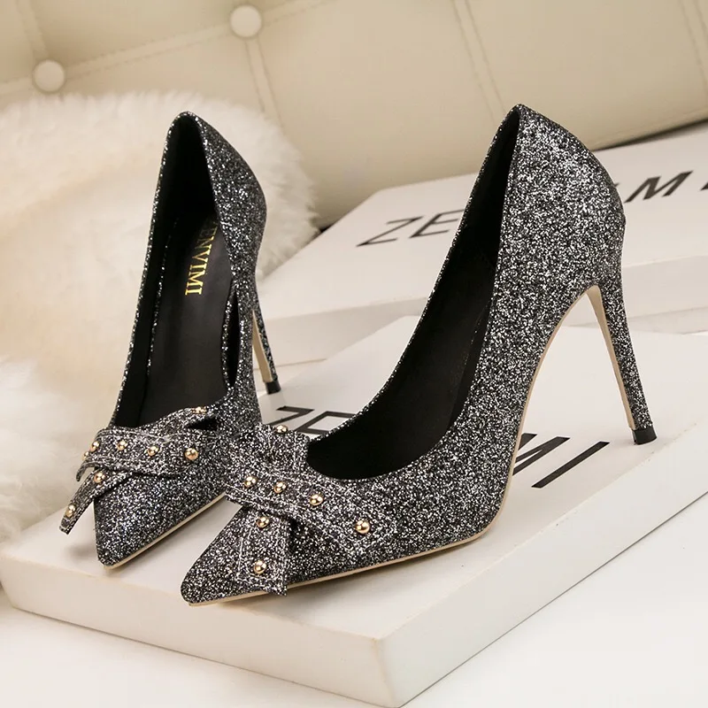 

XIAXUEER Lady's Pumps Shoes 3.94 inch/10cm Pointed Toe Bowknot High Heel Shose