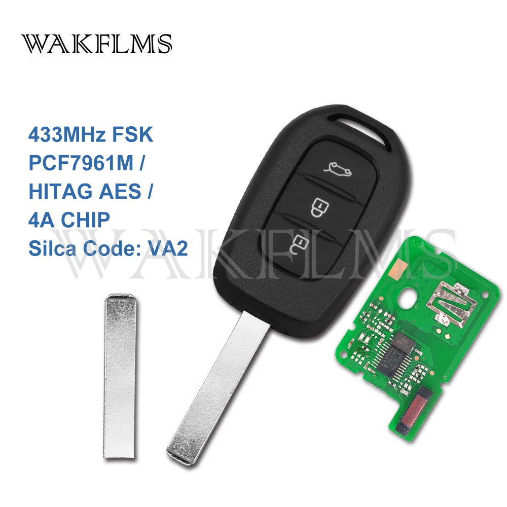 

3 Buttons Remote Car Key 433MHz Fob for Renault KADJAR MEGANE IV TWINGO III 2014-2016 PCF7961M HITAG AES 4A Chip VA2 No Mark