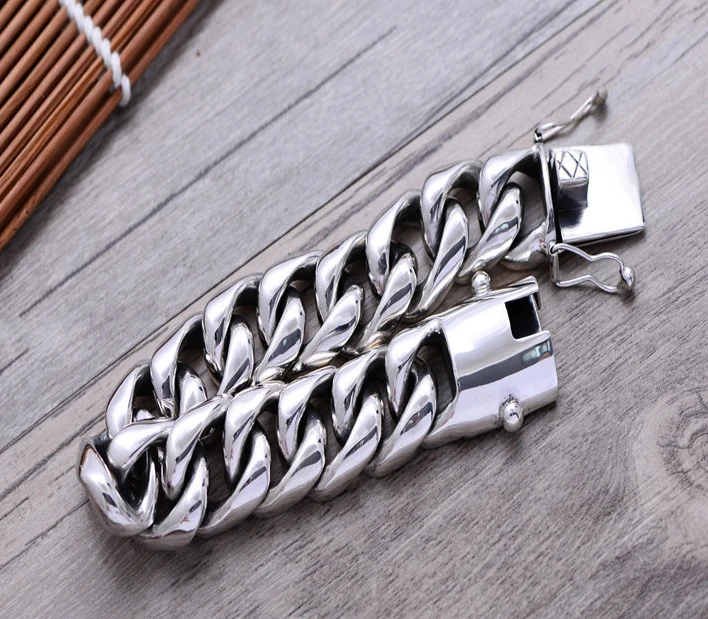 210g 2cm Solid 925 Sterling Silver Men's link Biker Heavy Wide bracelet  bangle A1565