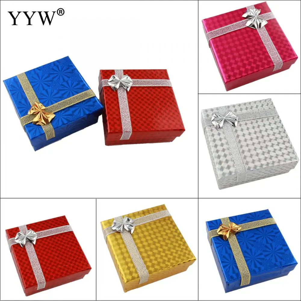 Блестящие украшения в коробке 1 шт. 8*8*3 5 см с бантом Cajas Joyas ожерелье серьги