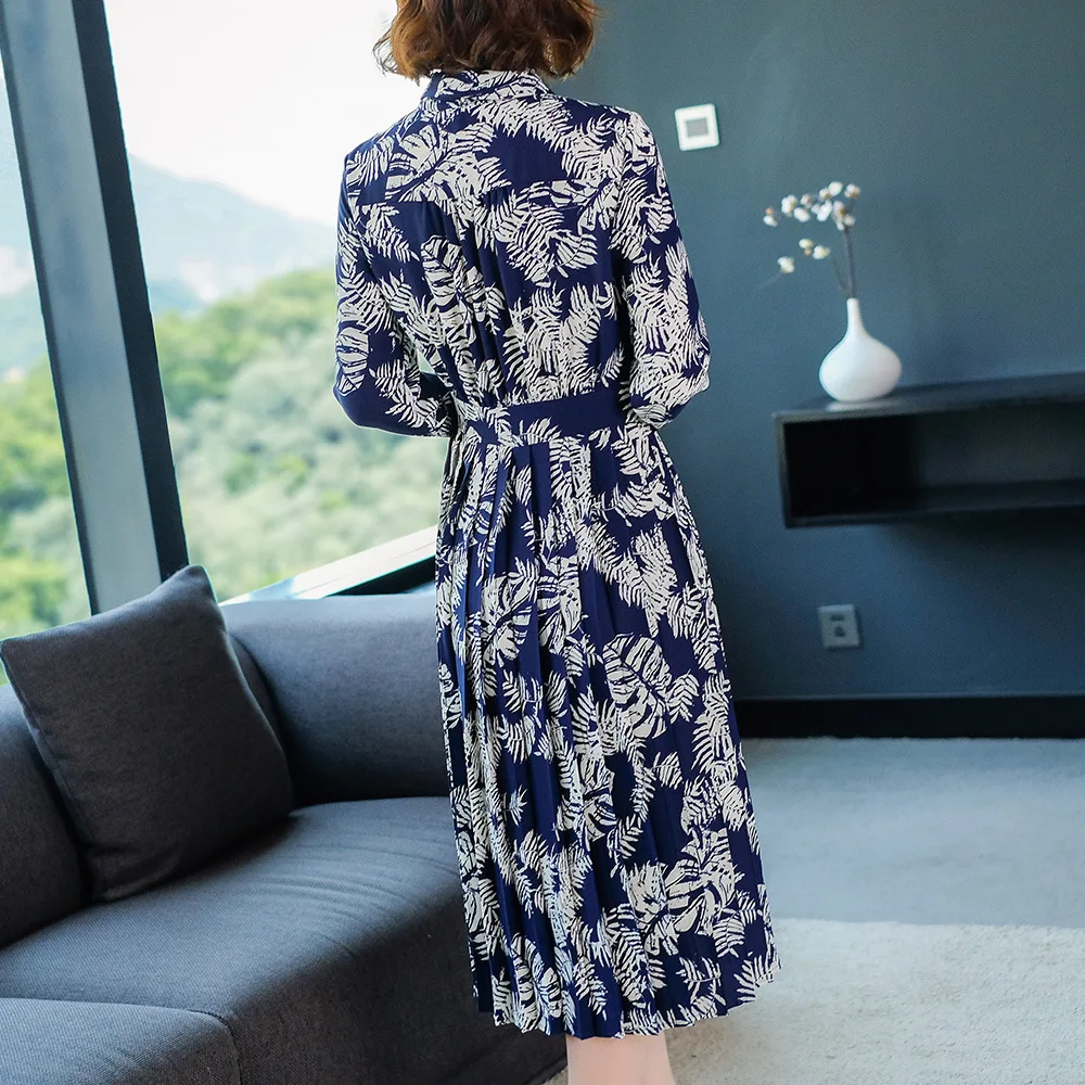 Mode down 2018 Turn Chemise Femmes Imprimer Robe Col Qualité Manches Plissée Longue Vintage Automne Européenne Printemps Longues Haute vExqwfEFAr