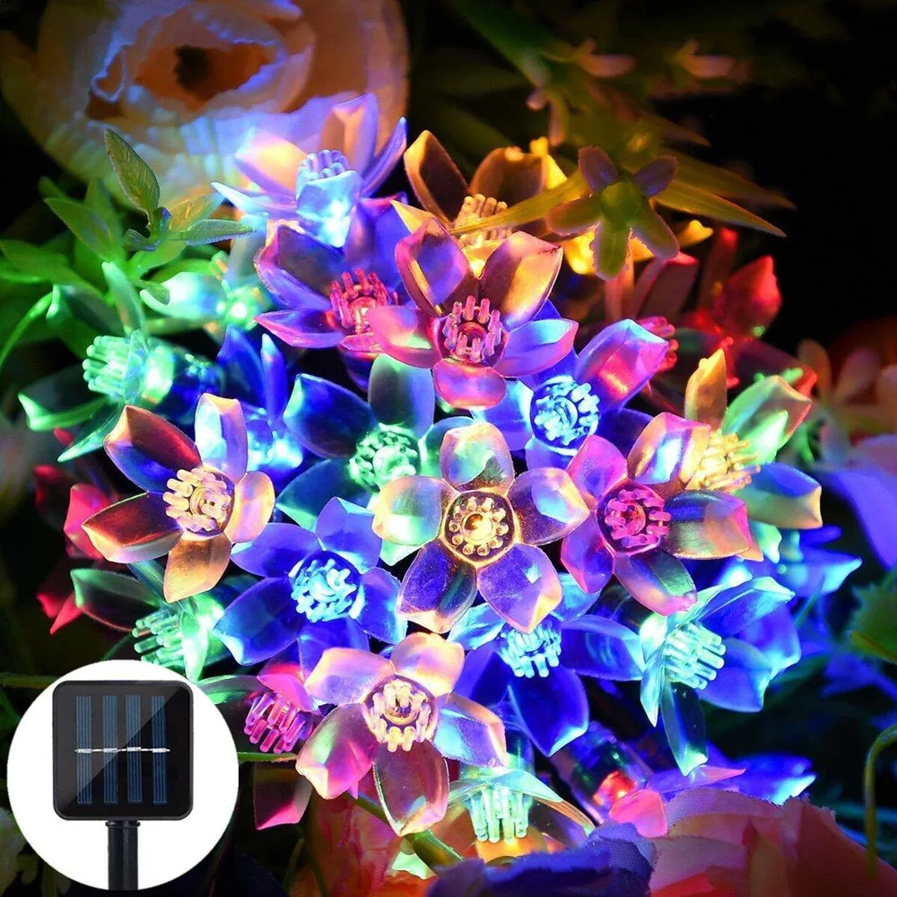

Solar String Lights 50 LED Peach Blossom Flower Christmas Lights Waterproof Fairy Lights Solar Powered for Patio Lawn Yard Xmas