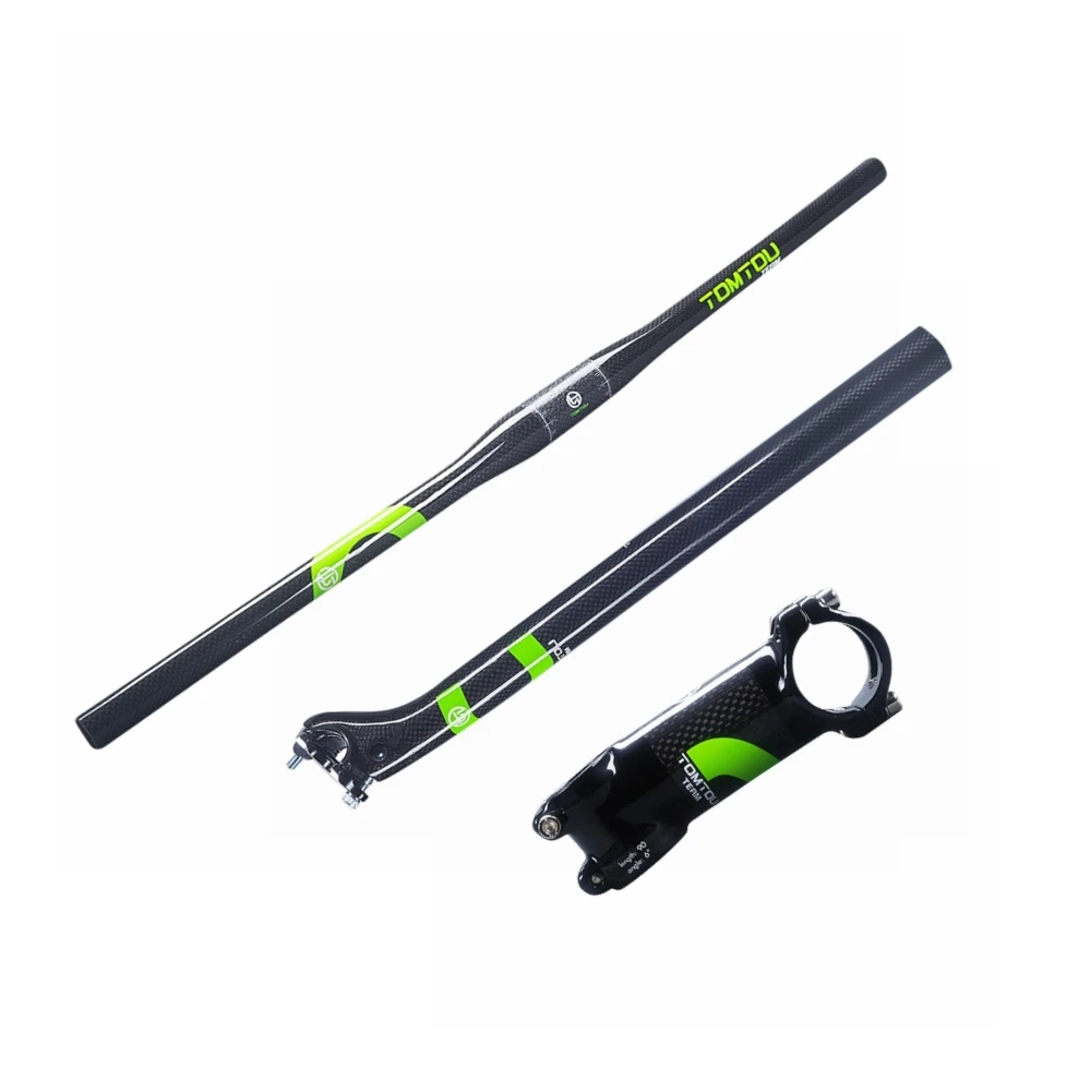 Tomtou الكربون دراجة mtb المقود شقة المقود + seatpost + الجذعية أجزاء الدراجة الطريق الجبلية bicicleta الأخضر-TC9T15