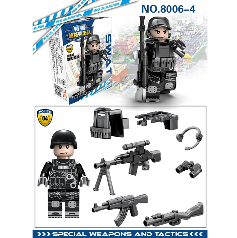 New LegoINGlys Military SWAT City Police Minifigure Modern Commando Special Forces Weapons Building Blocks Mini Figures Toys5