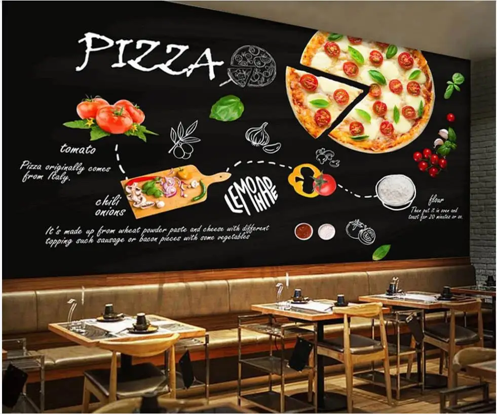 Custom 3D Wallpaper Black Hand-painted Italian Pizza Shop Western Restaurant Wall - High-grade waterproof material Custom 3D Wallpaper Black Hand-painted Italian Pizza Shop Western Restaurant Wall - High-grade waterproof material