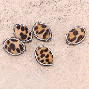 

6pcs Leopard stone Jewelry Beads Rhinestone Crystal Paved Oval Connector Beads