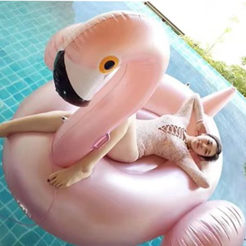 Розовое золото гигантский надувной фламинго см 150 бассейн поплавок новейший розовый Ride-On плавательный кольцо для взрослых летняя вода