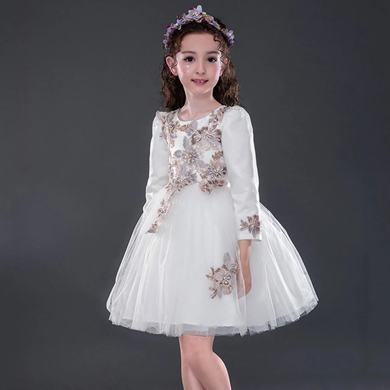 

2018 New Moana Wedding Dresses For Little Girls Flower Dress Princess Long Sleeve Vintage Girl Party Kids Vestido Infantil