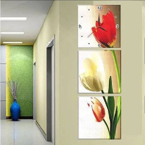 

Top Quality counted clock cross stitch kit triptich triptych tulips tulip red pink yellow, timepieces included