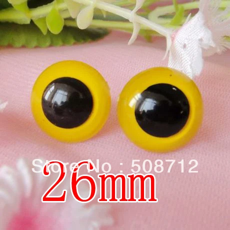 

fress ship!!!100pcs/lot 26mm yellow color pupil toy eyes/ safety eyes with PLASTIC lock-washers/Doll toy doll eyes