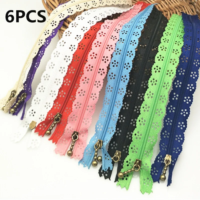 6pcs/lot  random color 25cm zippers lace nylon finish zipper for sewing wedding dress AA7452