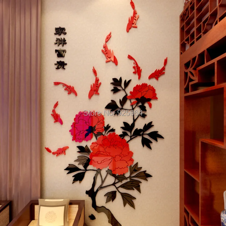 Новое поступление, цветочные рыбки, акриловые 3D наклейки на стену, спальня, гостиная, диван, стены, сделай сам, искусство, наклейки на стену, китайский стиль