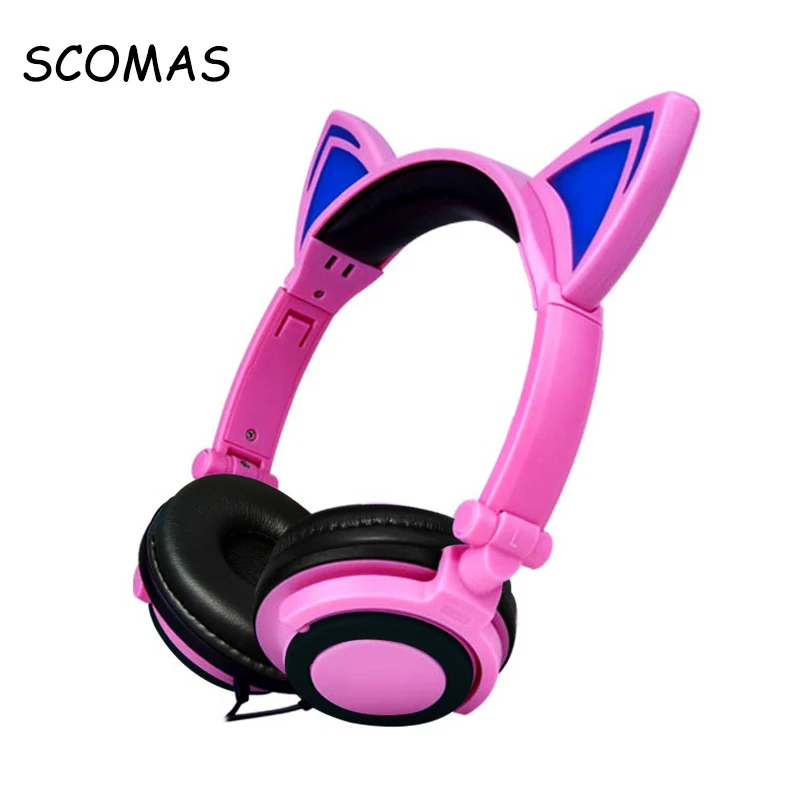 

SCOMAS 3.5mm Foldable Headset for Phone Glowing Headphones for Children Girls Cartoon Headfone Head Phones for Mp3 Player Music