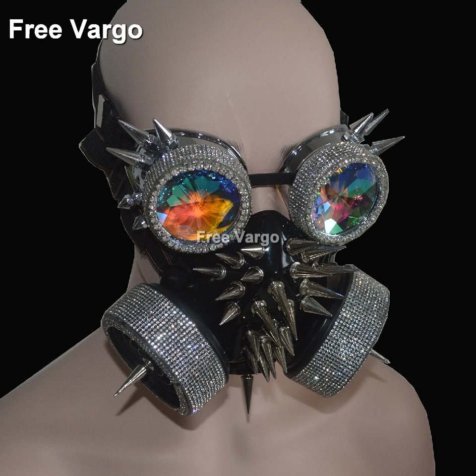  Holographic Rhinestone Rave Halloween Streampunk Burning Man Costumes Mask Spike Goggles Cosplay Festival Clothes Outfit Gear