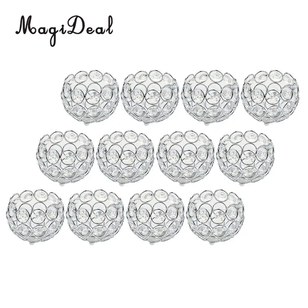 12 Pieces Votive Tea Light Candle Holders Silver/Gold Crystal Beads Candlestick Wedding Table Centerpieces Home Office Decor