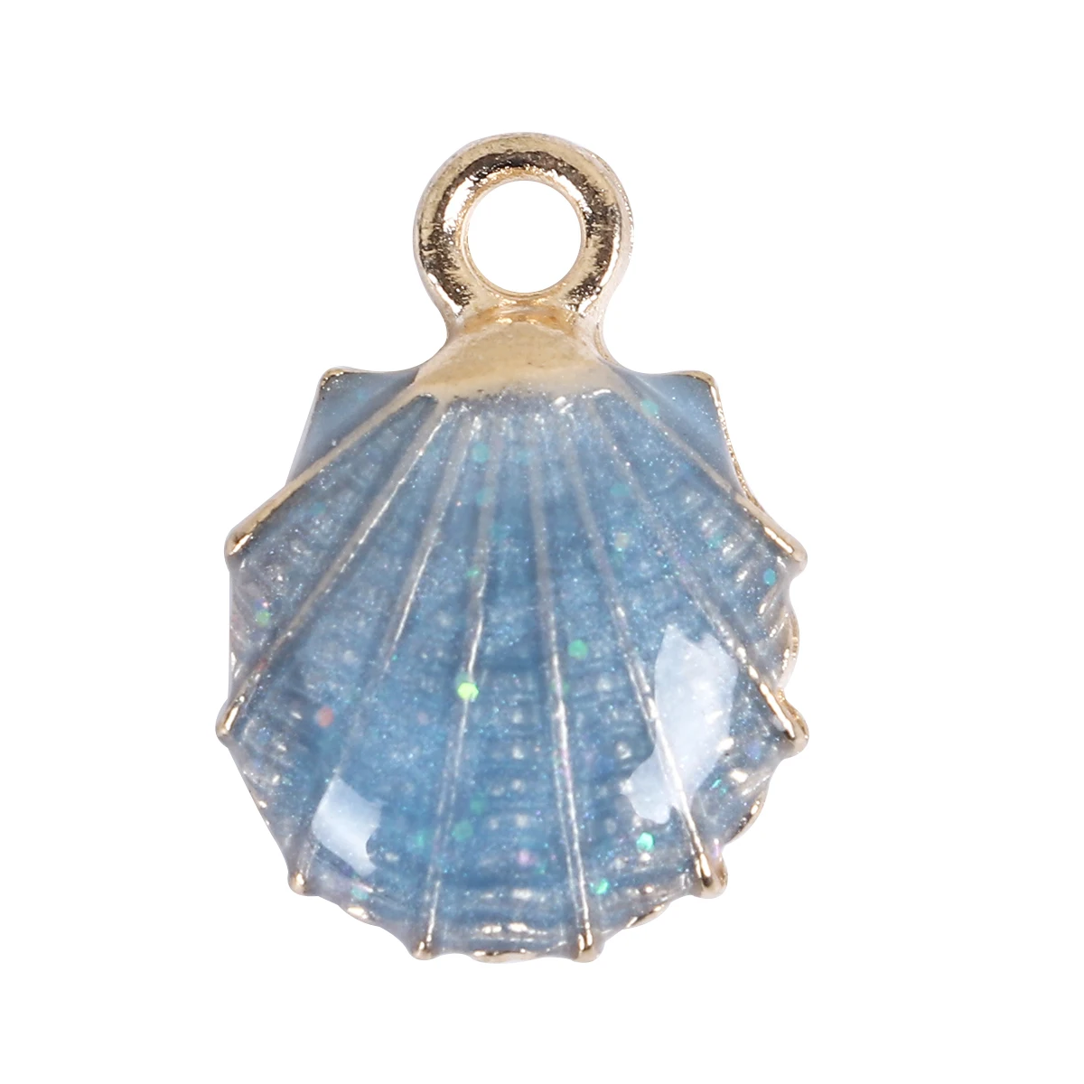 

Zinc Based Alloy Ocean Jewelry Charms Shell Gold Color Blue Enamel Sequins 19mm( 6/8") x 13mm( 4/8"), 10 PCs