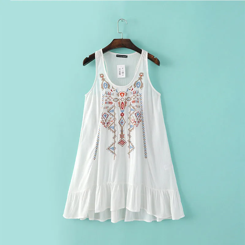 2017 sprint women mini dresses cute loose sleeveless embroidered vest