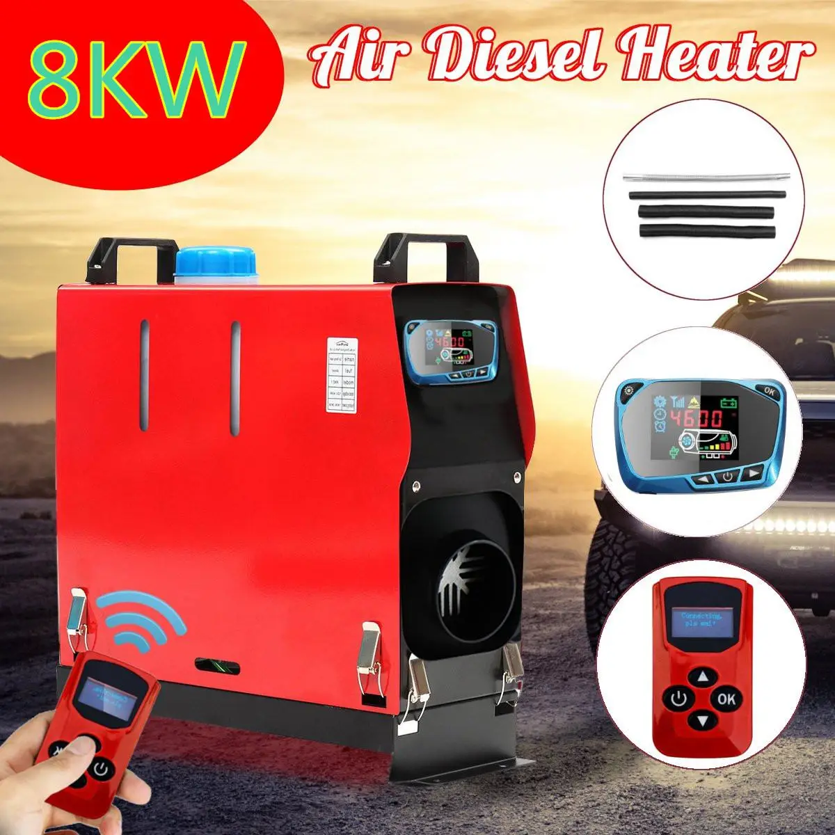 All In One 8000W Air diesels Heater 8KW 12V One Hole Car Heater For Trucks Motor-Homes Boats Bus+LCD key Switch+English Remote