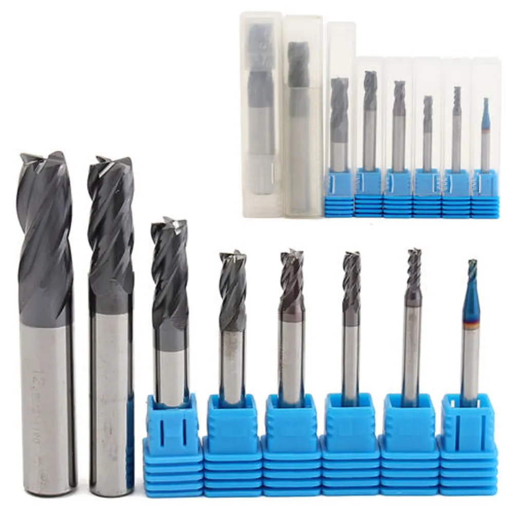 

8pcs Tungsten Steel 2-12mm 4Flute 45 Degree End Center Cutting Spiral Router Bit Cutter Tool Router Bit CNC Mill Woodworking