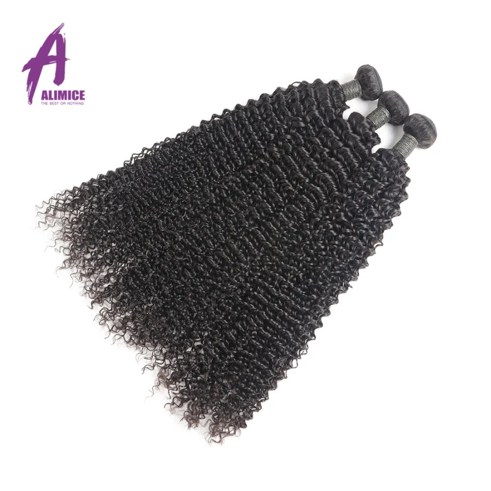 Alimice Indian Kinky Curly Hair 3 Bundles Deal Hair Extensions 100% Remy Human Hair Weave Bundles Nature Color Hair 8-24inch (2)