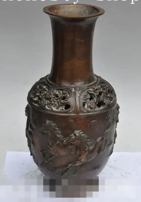 

S00519 marked chinese palace bronze gilt 8 run horse statue Zun Cup Bottle Pot Vase Jar B0403