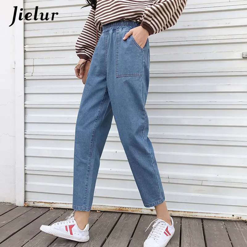 Jielur Harajuku S-5XL High Street джинсы бойфренды для женщин корейские синие джинсы Femme Большие размеры джинсы Высокая талия дропшиппинг - Цвет: Синий