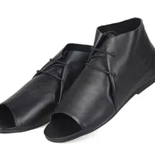 Модные брендовые летние мужские сандалии на шнуровке дышащая тенденции кожаные римские сандалии мужские кожаные сандалии с открытым носком sllipper