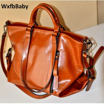 

WxfbBaby brand Hot sale Oil wax leather Casual Shoulder bag High Quality European American Retro dark color bags for women 2018