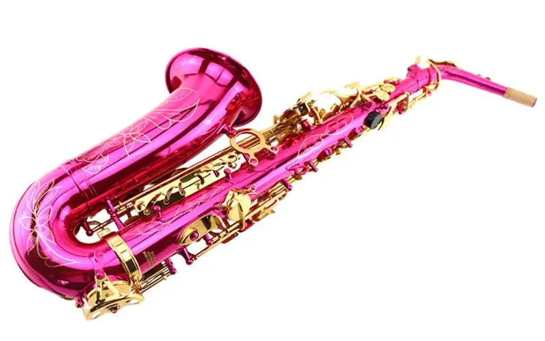Пользовательский логотип узор альт саксофон красный/розовый/зеленый/белый/фиолетовый Латунь Деревянные Музыкальные инструменты E плоский саксофон