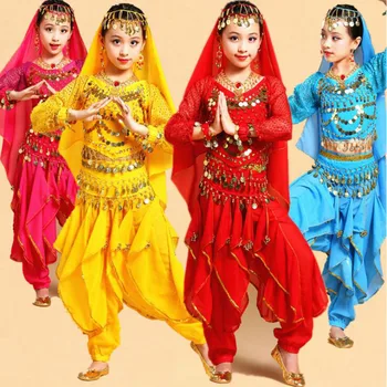 

Top+Pants+belt+Veil Children Belly Dance wear Costumes Kids Ballroom Stage wear Dancing clothes Bollywood Indian dancing dress