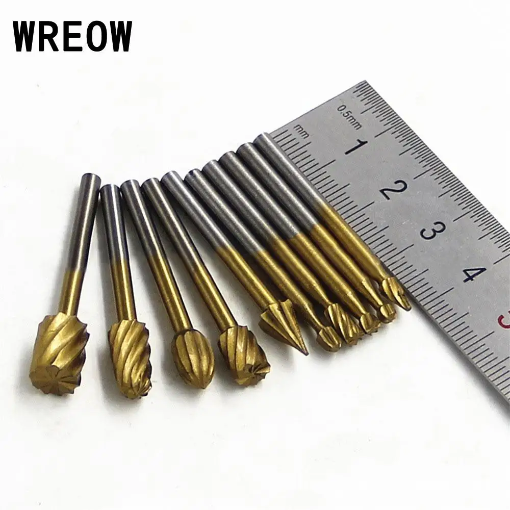 10pcs/Set HSS Titanium Routing Rotary Milling Cutter Tool Rotary File