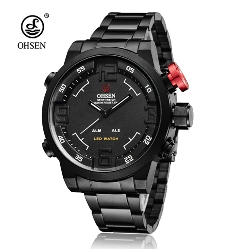 Ohsen цифровой бренд кварцевые мужские спортивные часы 3ATM водонепроницаемые черные полностью стальной ремешок модный светодиодный наручные часы в стиле милитари - Цвет: Black white