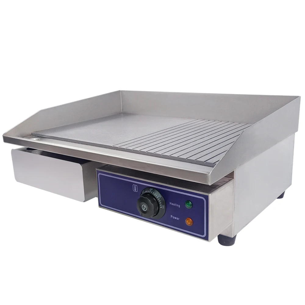 Electric Grill Griddle With Half Flat Plate And Groove Plate For Hotel Commercial Kitchen